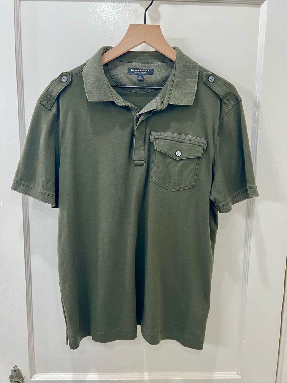 Banana Republic Olive Polo with Chest Pocket and Epaulets